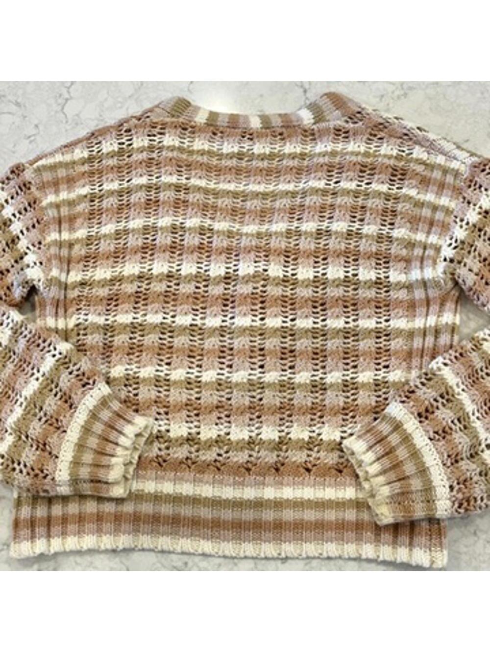 Anthropologie John & Jenn Juliana Striped Cable Knit Cardigan Medium Neutral - Picture 7 of 7